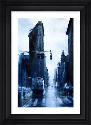 Framed West 23rd Street &amp; 5th Avenue, rain (Flatiron Building) Print