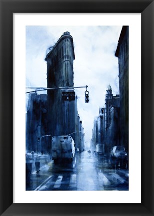 Framed West 23rd Street &amp; 5th Avenue, rain (Flatiron Building) Print