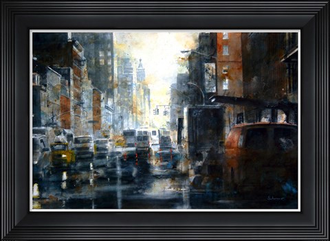 Framed West 14th Street, rain Print