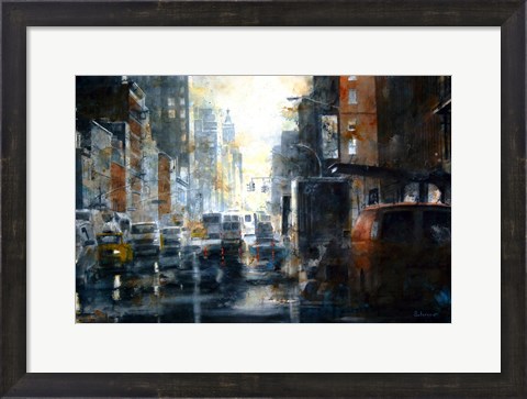 Framed West 14th Street, rain Print