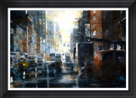 Framed West 14th Street, rain Print