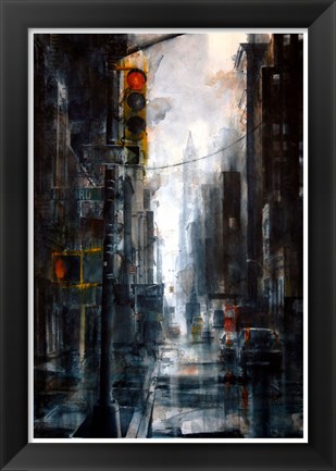 Framed Broadway and Howard Street, rain Print