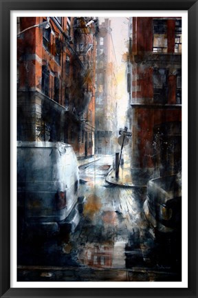 Framed Jersey Street, rain Print