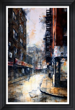 Framed Doyers Street at Pell, rain Print