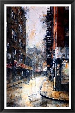 Framed Doyers Street at Pell, rain Print