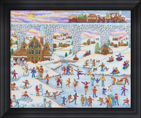 Framed Winter Skating and Santa Train Print