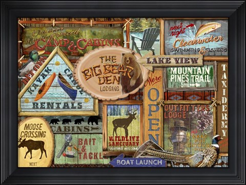Framed Lodge Sign Collage Print
