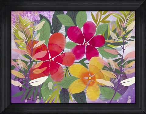 Framed Leaves And Flowers Print