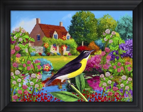 Framed Spring Bird And Flowers Print