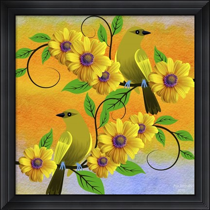 Framed Yellow Flower Bird Print