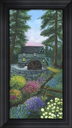 Framed Water Wheel and Mill Print