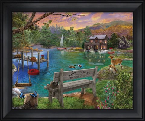 Framed Lakeside View from the bench Print