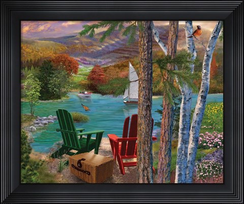 Framed Lakeside View from the chairs Print