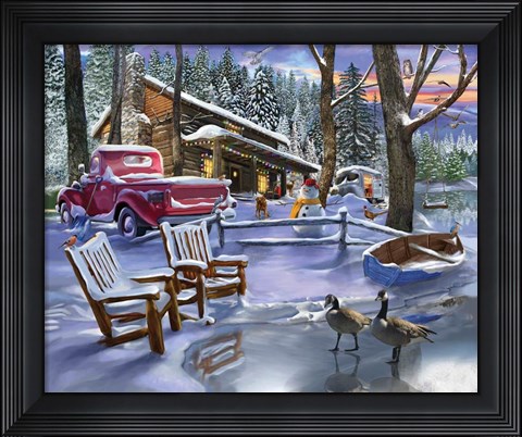 Framed Winter Cabin Print