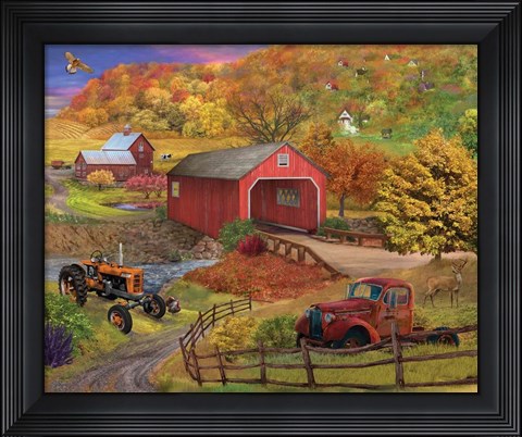 Framed Fall Bridge Print