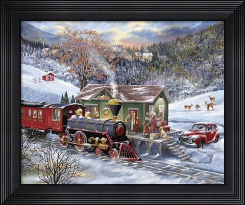 Framed Train Station Christmas Eve Print