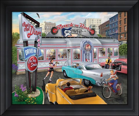 Framed Rock n Roll City Diner Print