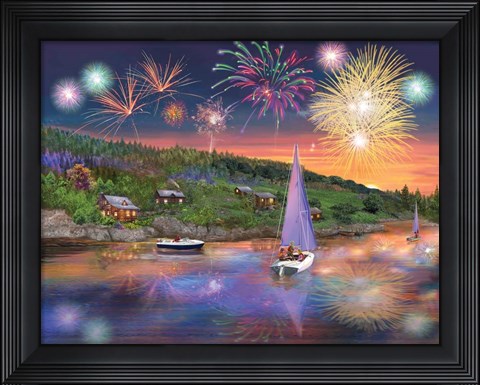 Framed Sailboat Fireworks Print