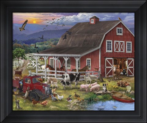 Framed Barnyard Crowd Print