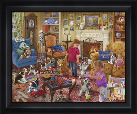Framed Fun with Puppies Print