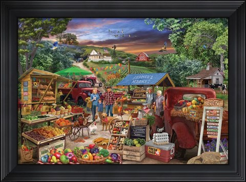Framed Red Trucks Farm Market Print