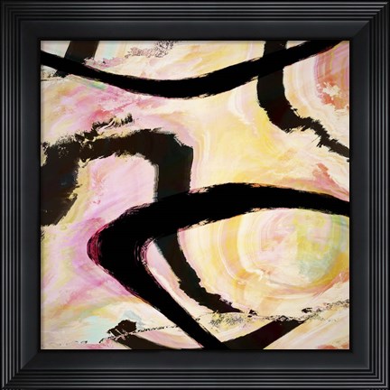 Framed Colorful Abstract with Black Ink I Print