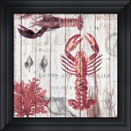 Framed Lobsters on Driftwood Panel Print