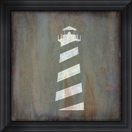 Framed Rusty Sign Lighthouse Print