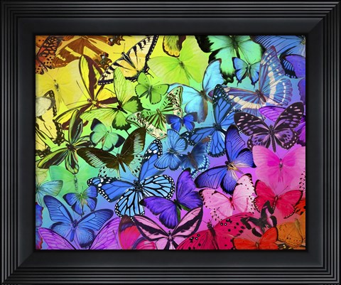 Framed Rainbow of Butterflies 2 Print