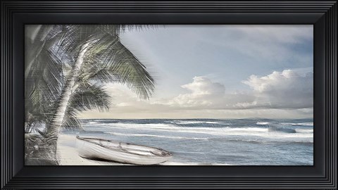 Framed Palm Trees and a Boat B Print