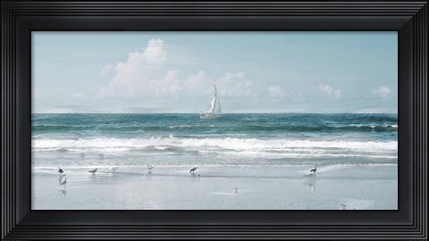 Framed Shore Birds and a Sailboat Print