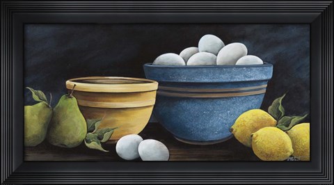 Framed Blue Bowl with Eggs Print