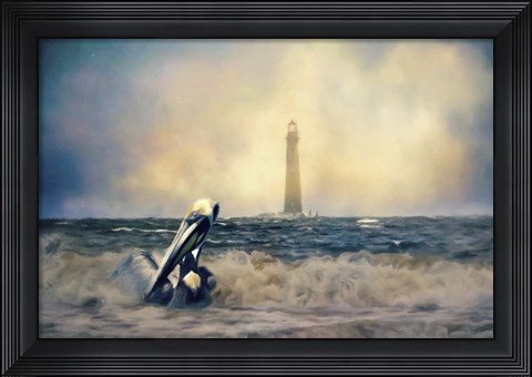 Framed Pelican and The Lighthouse Print