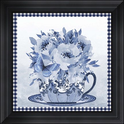Framed Blue Teacup Bouquet A Print