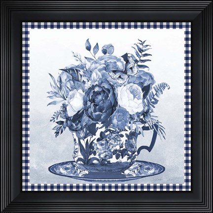 Framed Blue Teacup Bouquet B Print