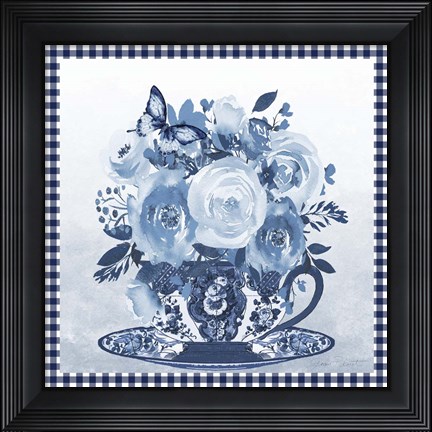Framed Blue Teacup Bouquet C Print