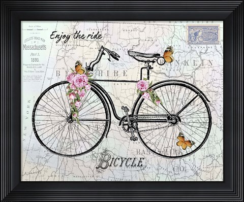 Framed Vintage Bicycle with Map A Print