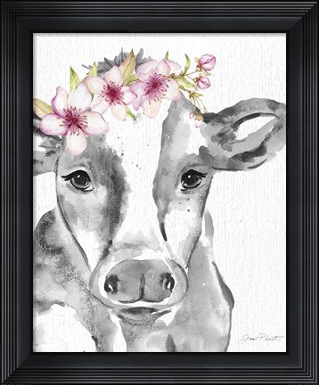 Framed Floral Cow A Print