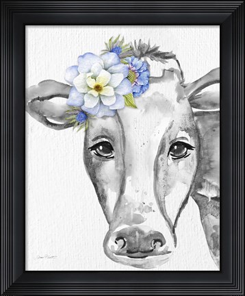 Framed Floral Cow B Print