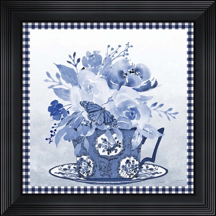 Framed Blue Teacup Bouquet F Print