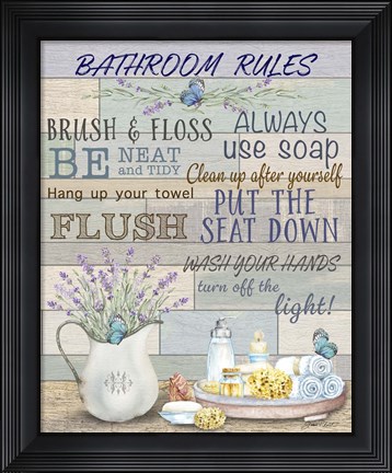 Framed Lavender Bathroom Rules Print