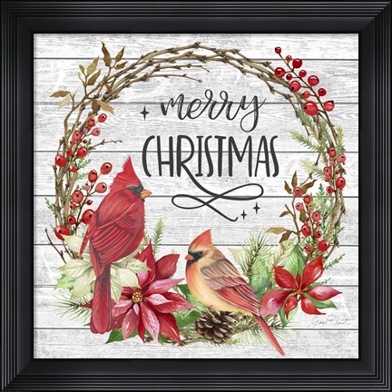 Framed Cardinal Christmas Wreath Print