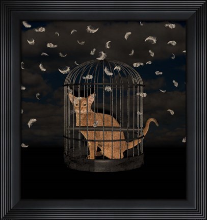 Framed BirdCaged Cat Print