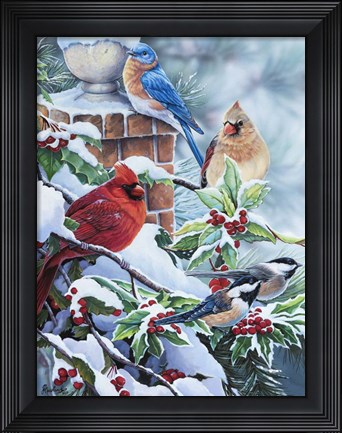 Framed Songbirds and Holly Print