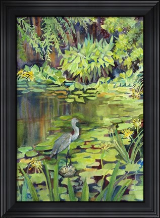 Framed Heron on a Pond Print
