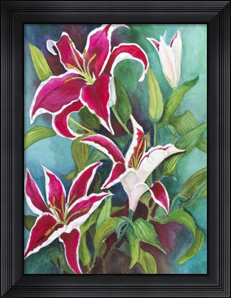 Framed Red and White Lilies Print