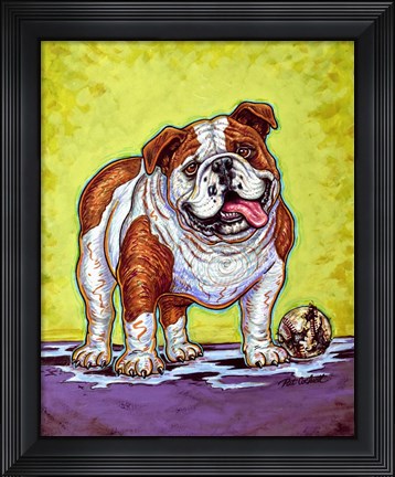 Framed Bulldog and Baseball Print