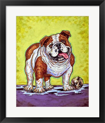 Framed Bulldog and Baseball Print