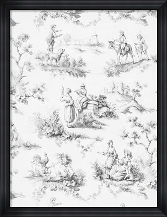 Framed Toile Design in Grey Print