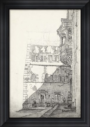 Framed European Building Sketch I Print